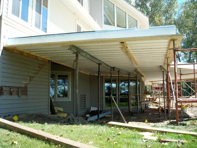 Exterior concrete deck being built with LiteDeck Wood Rib System.