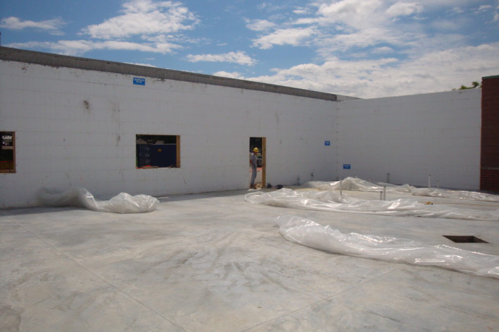 An internal view showing the LiteForm walls during the construction of the law enforcement center.